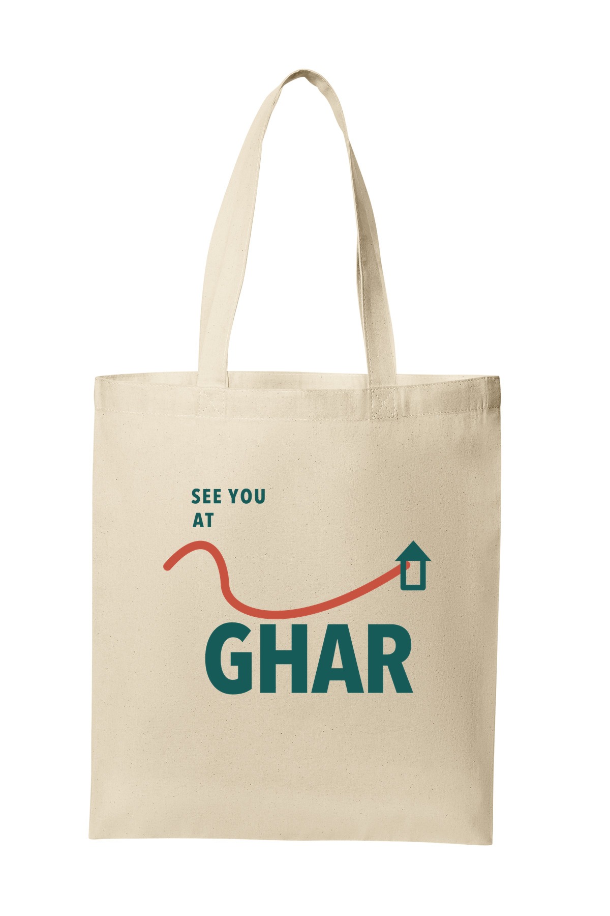 See You at Ghar tote bag mockup