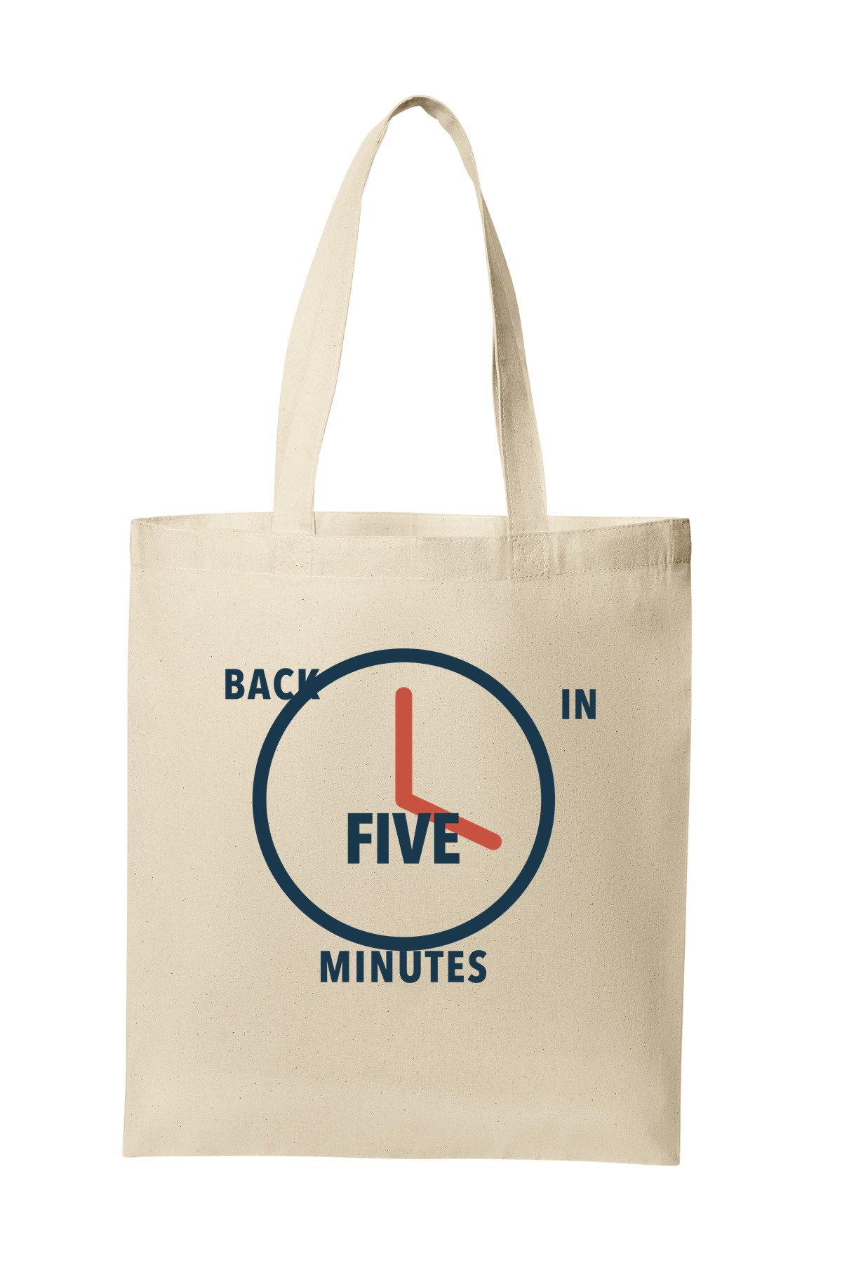 Back in Five Minutes tote bag mockup