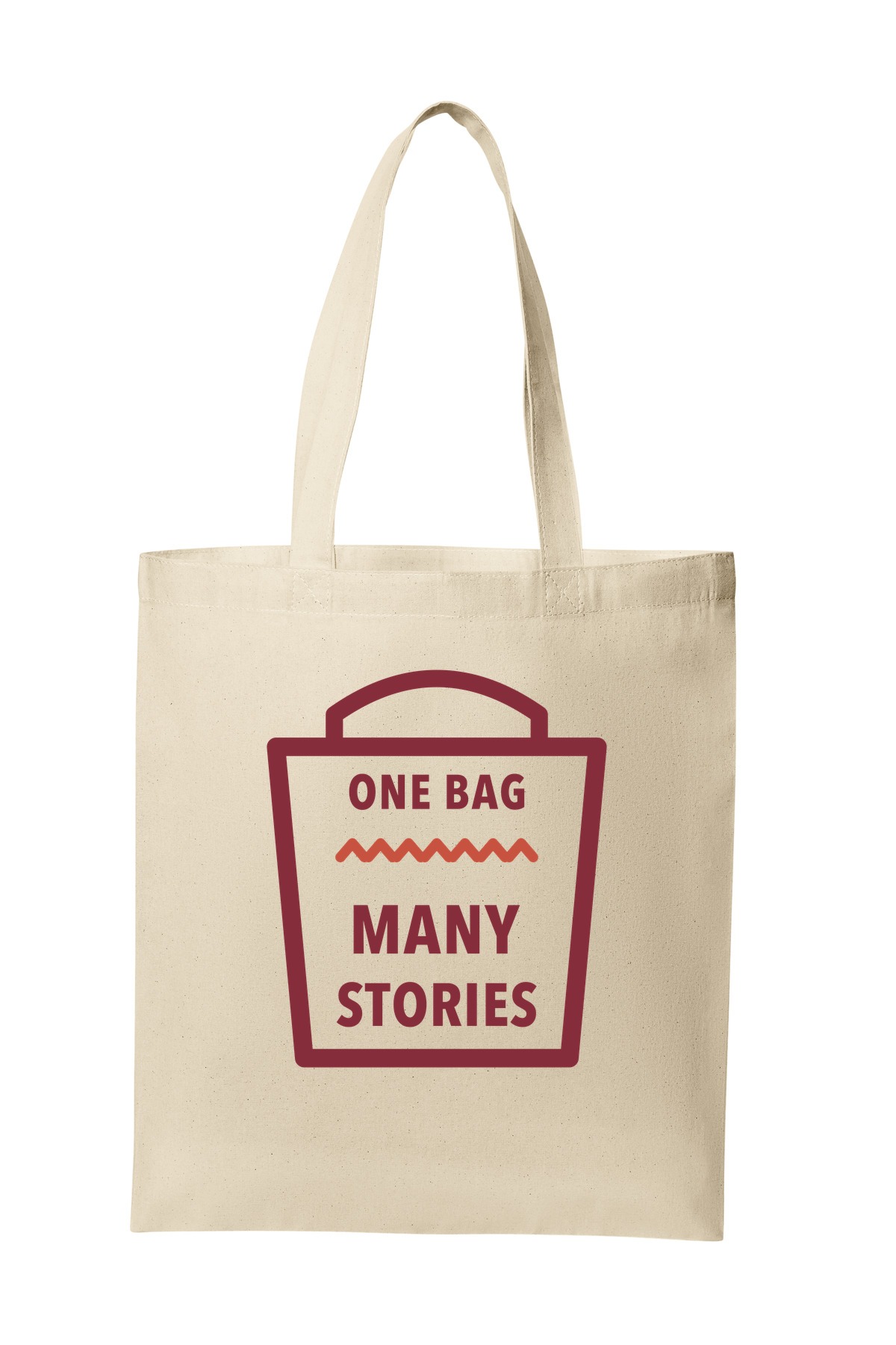 One Bag Many Stories tote bag mockup