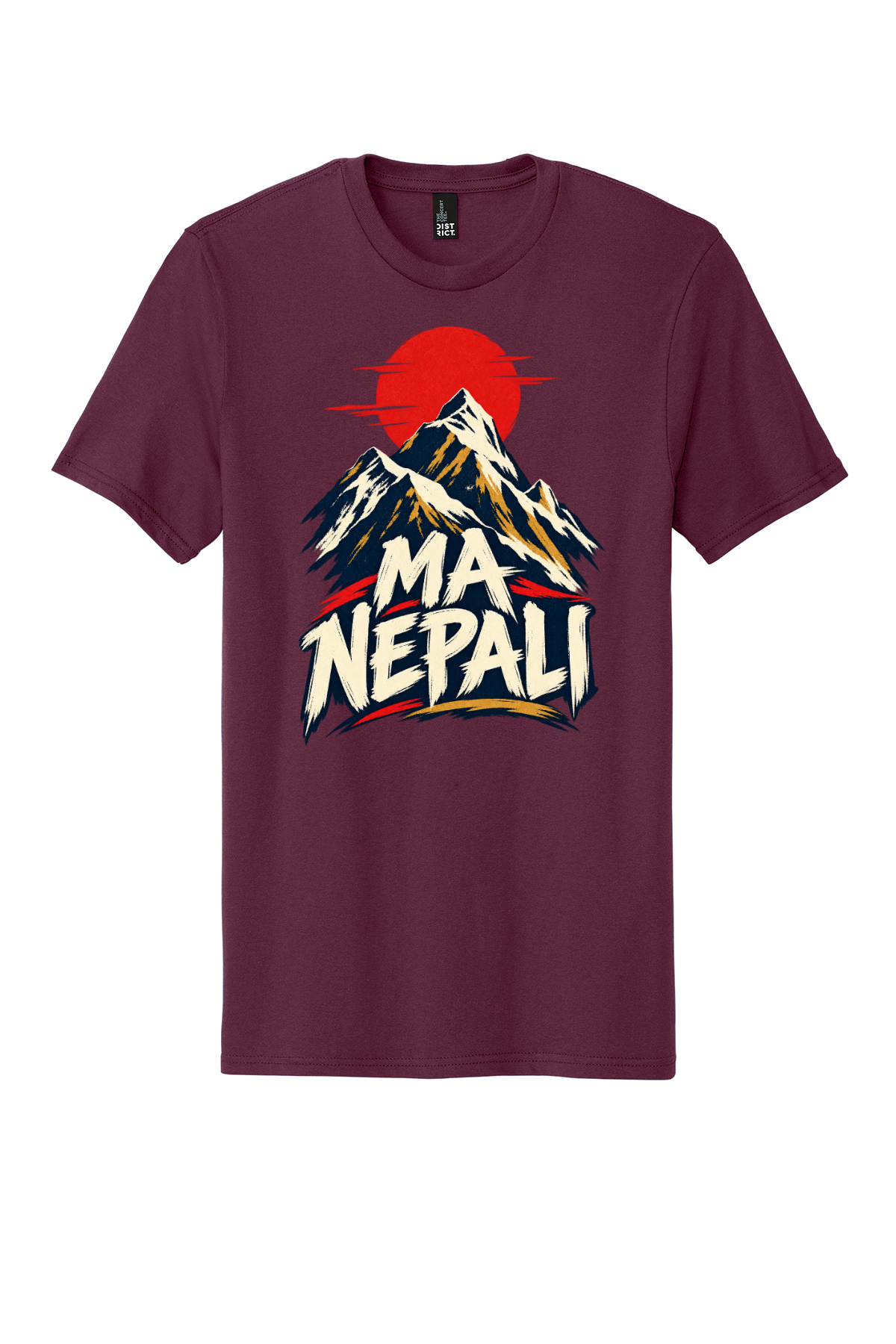 Ma Nepali design on a maroon T-shirt concept