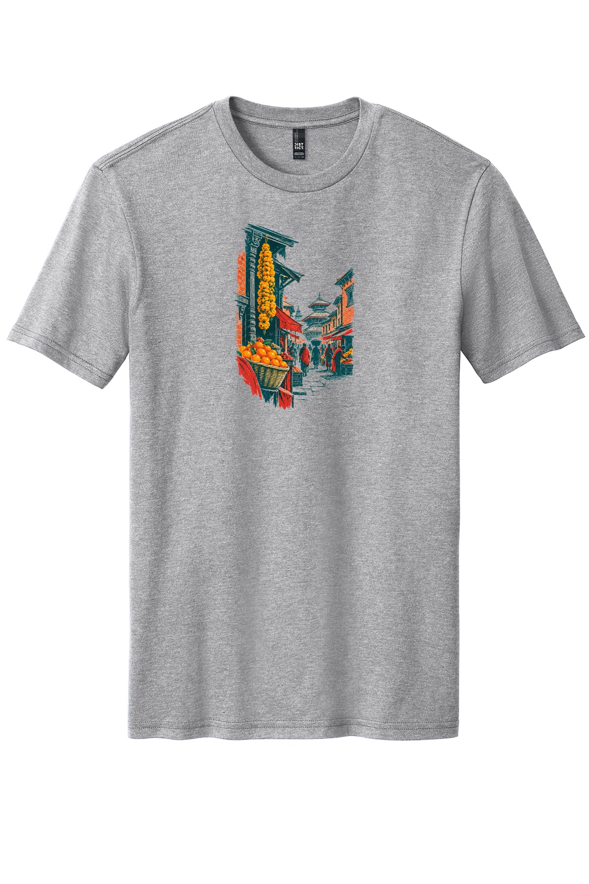 Kathmandu Market Lane on a Light Heather Grey flat T-shirt