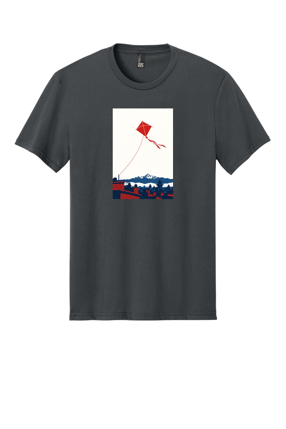 Dashain Rooftop Kite on a Charcoal flat T-shirt