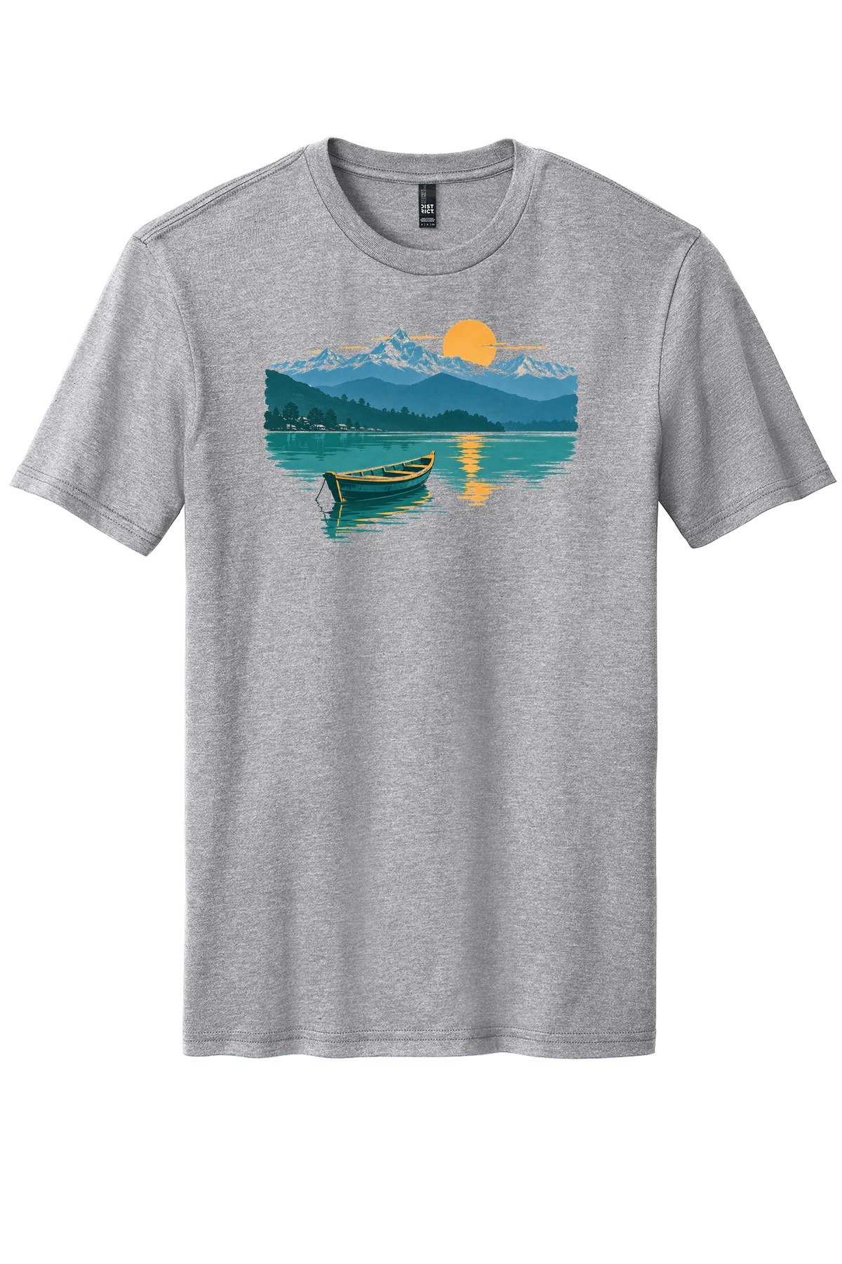 Pokhara Lake Morning on a Light Heather Grey flat T-shirt