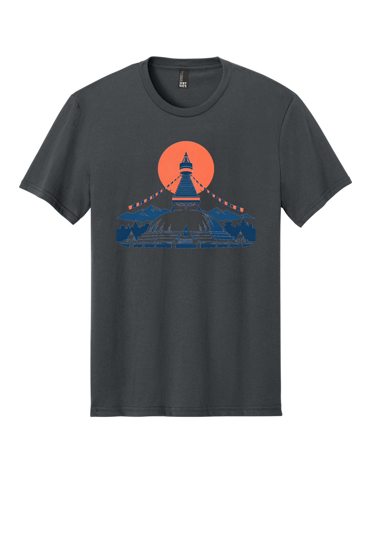 Boudha Sunrise on a Charcoal flat T-shirt