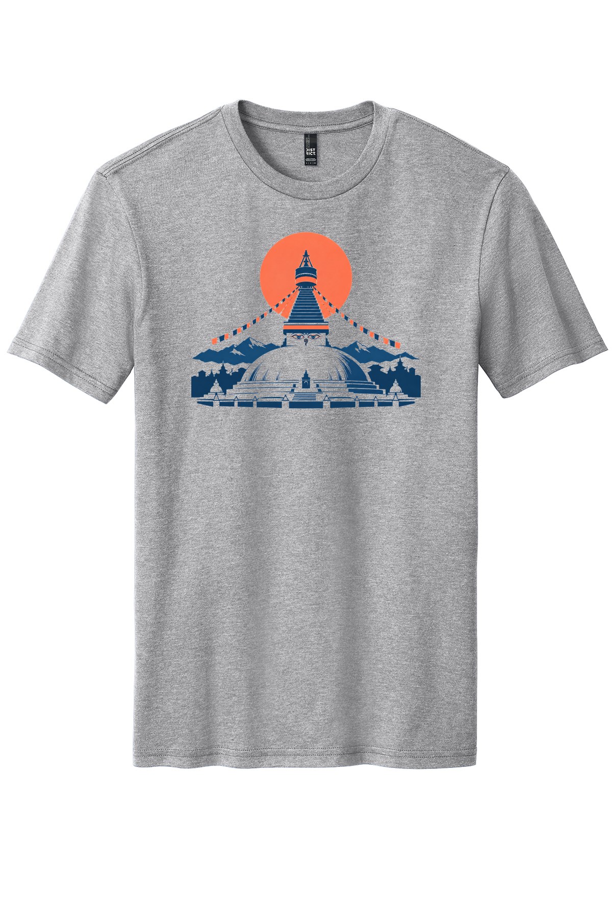 Boudha Sunrise on a Light Heather Grey flat T-shirt