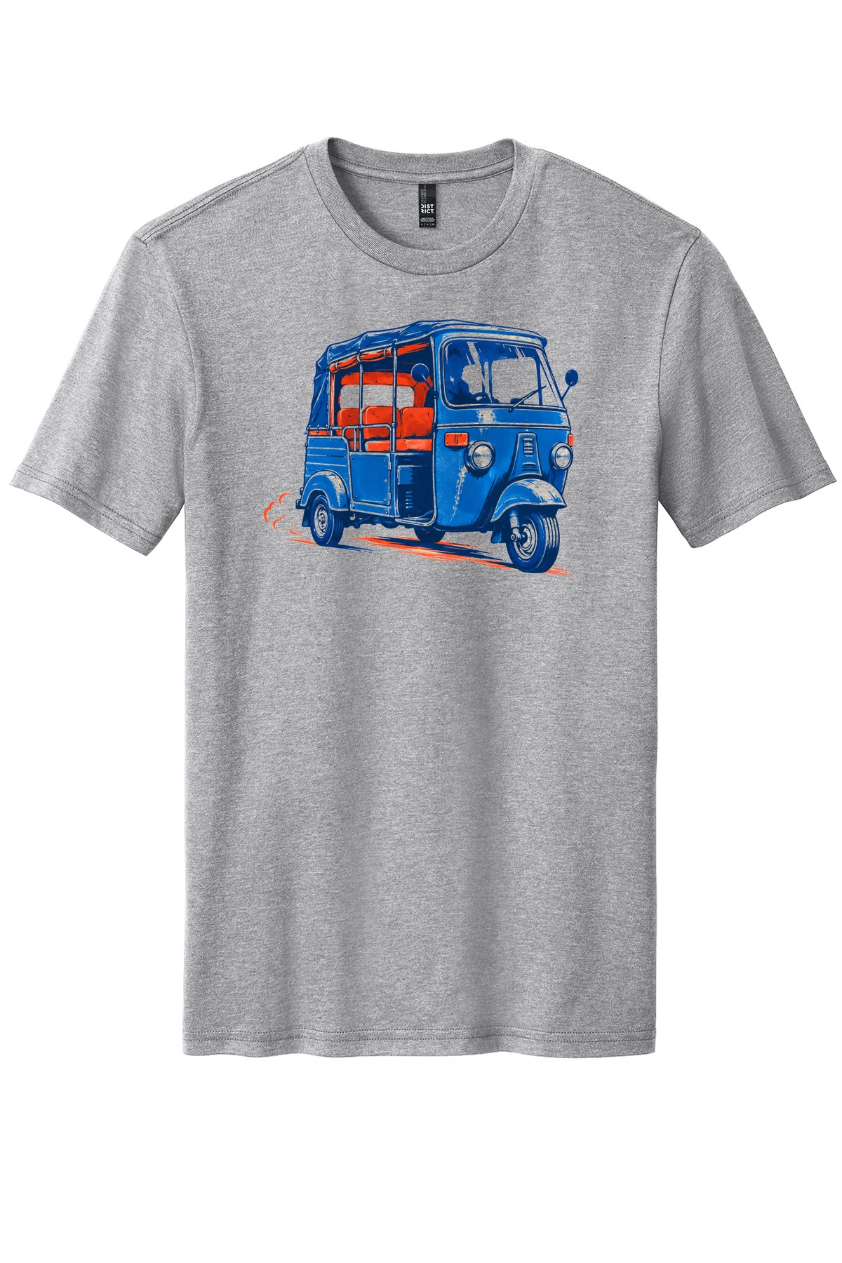 Kathmandu Blue Tempo on a Light Heather Grey flat T-shirt