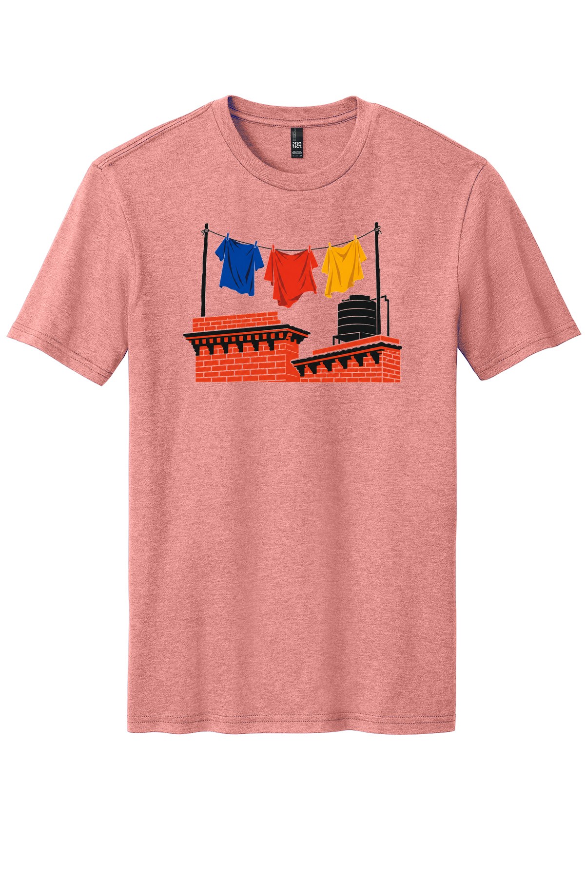 Rooftop Laundry Kathmandu on a Blush Frost flat T-shirt