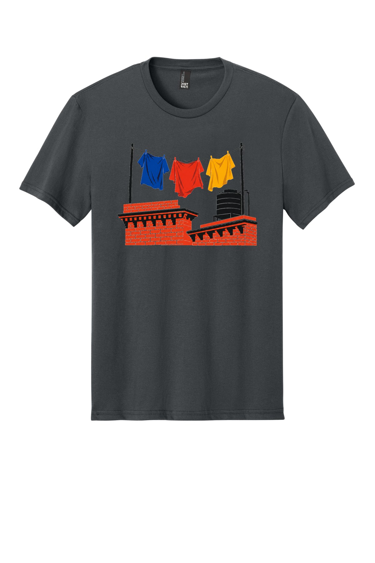Rooftop Laundry Kathmandu on a Charcoal flat T-shirt