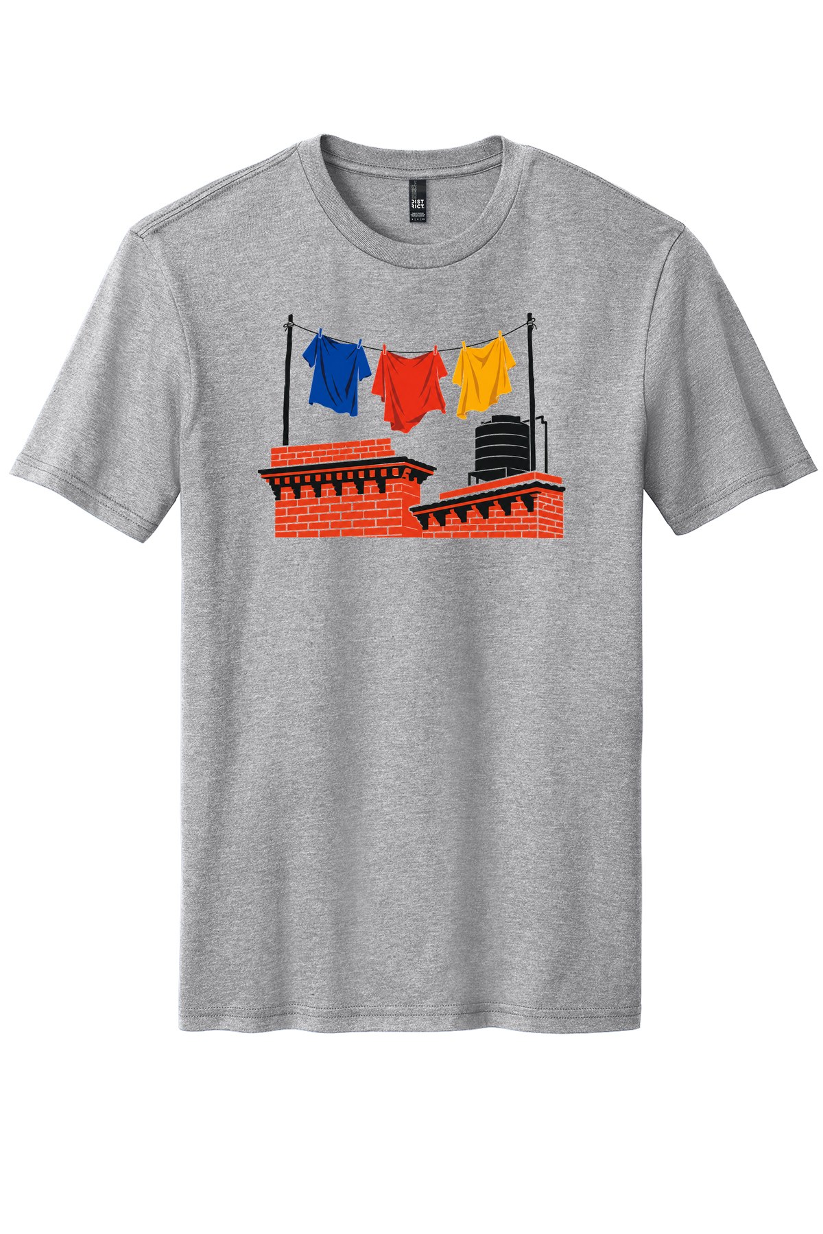 Rooftop Laundry Kathmandu on a Light Heather Grey flat T-shirt
