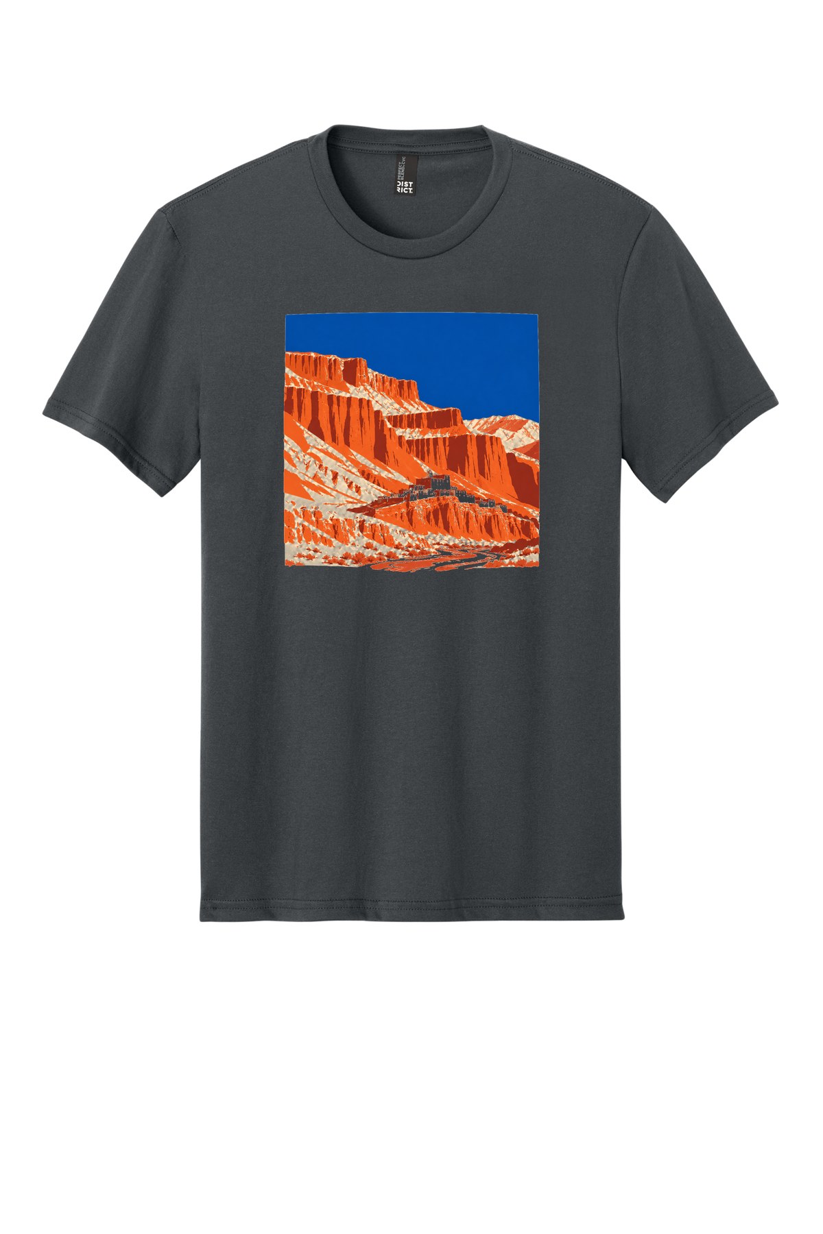 Mustang Red Cliffs on a Charcoal flat T-shirt