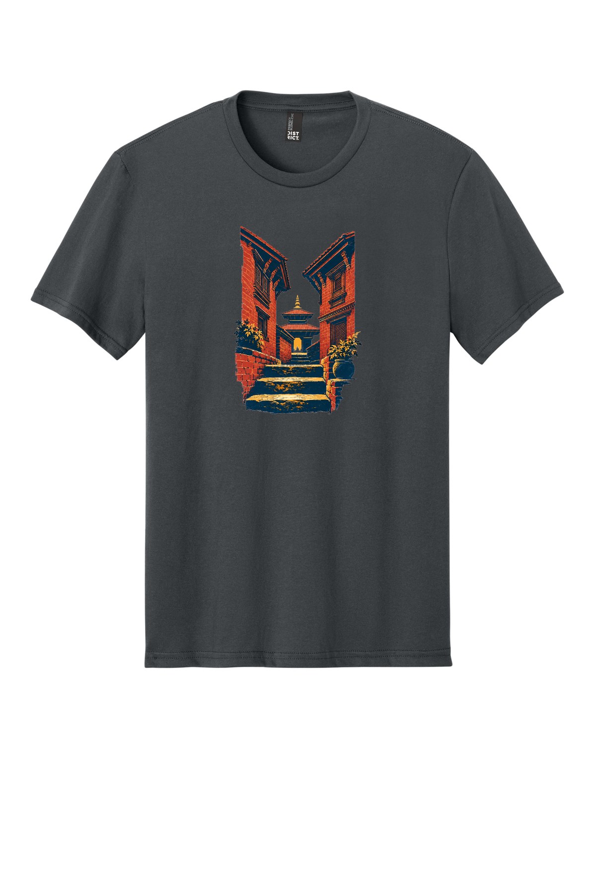 Kirtipur Steps on a Charcoal flat T-shirt