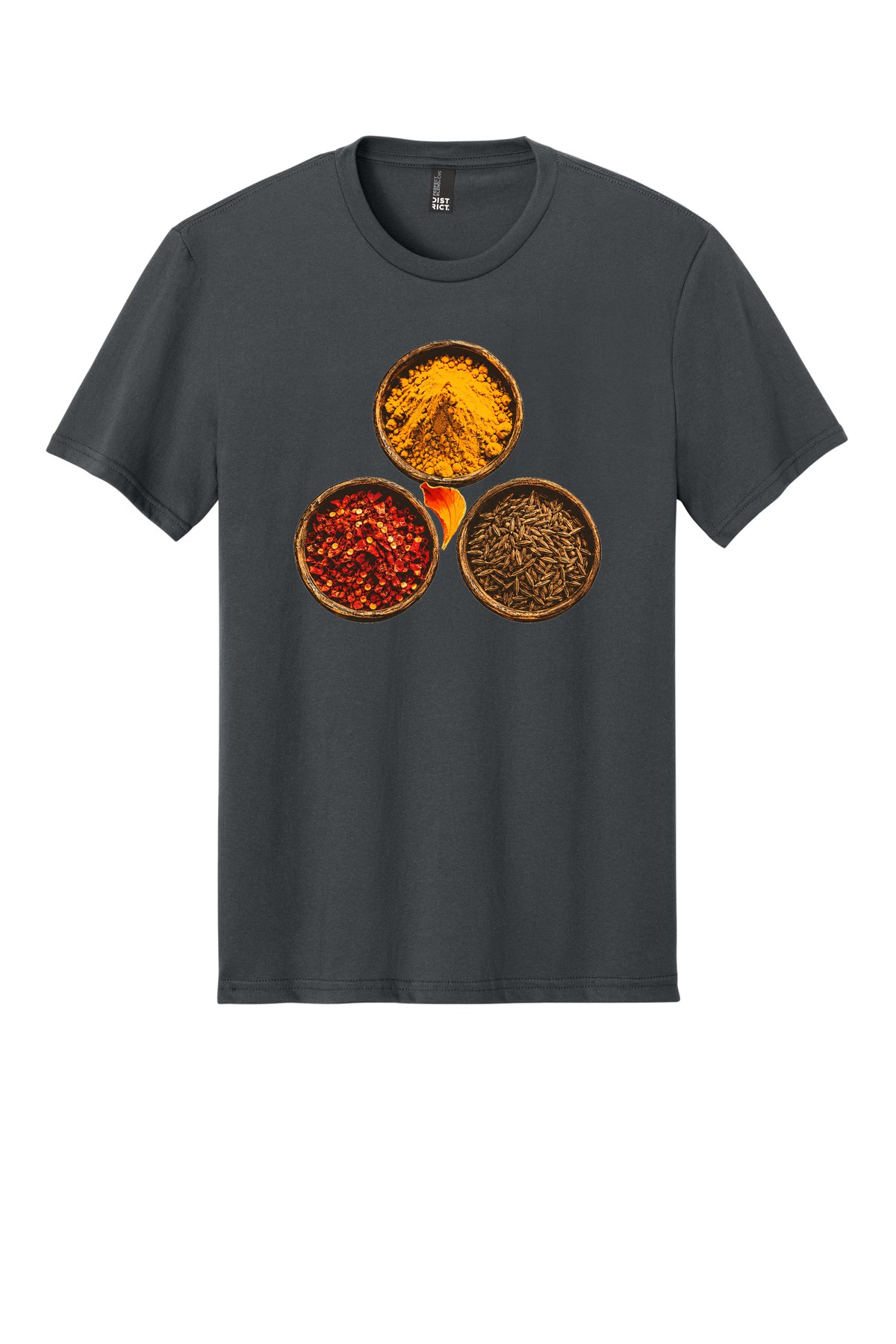 Asan Spice Morning on a Charcoal flat T-shirt
