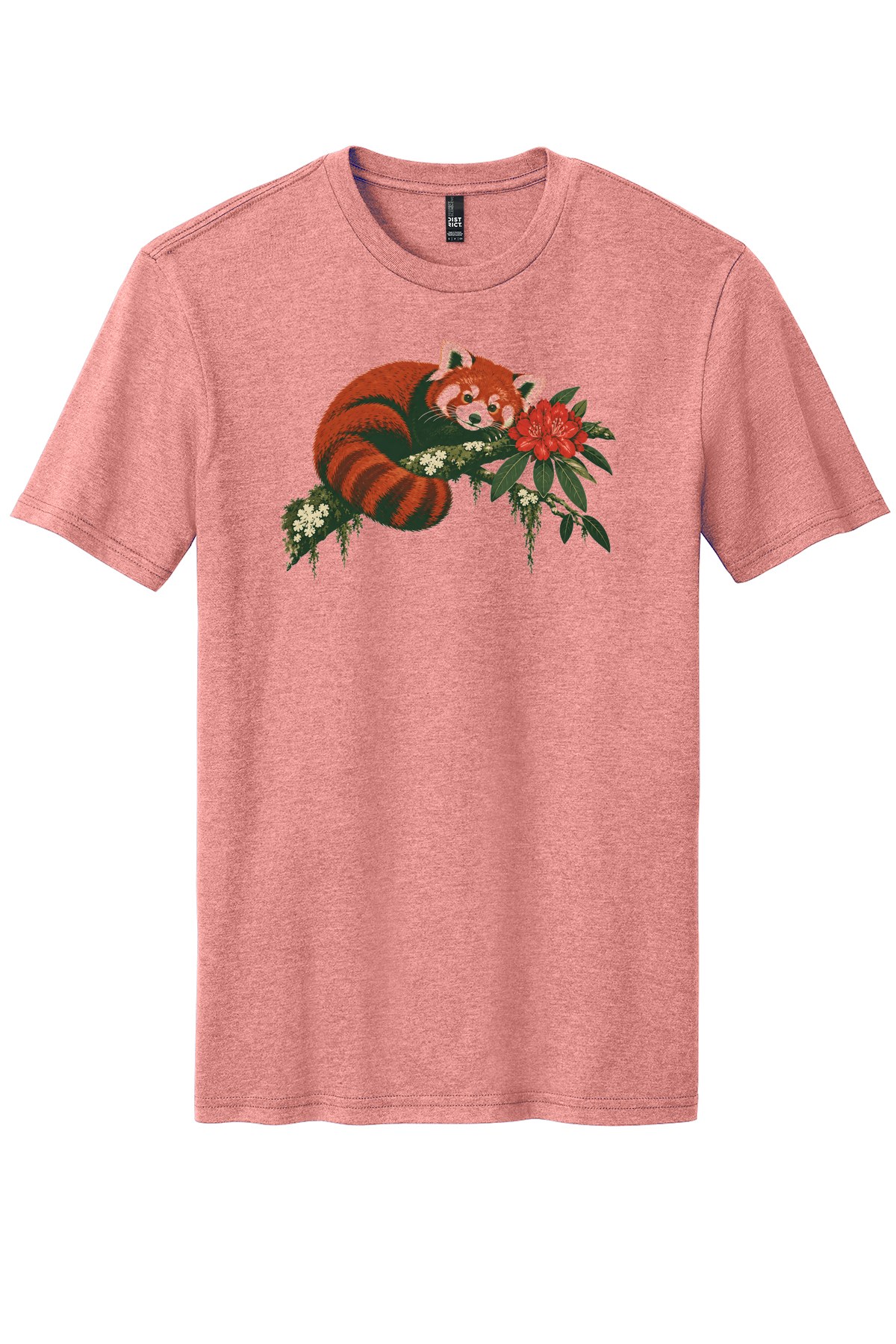 Red Panda in Rhododendron on a Blush Frost flat T-shirt