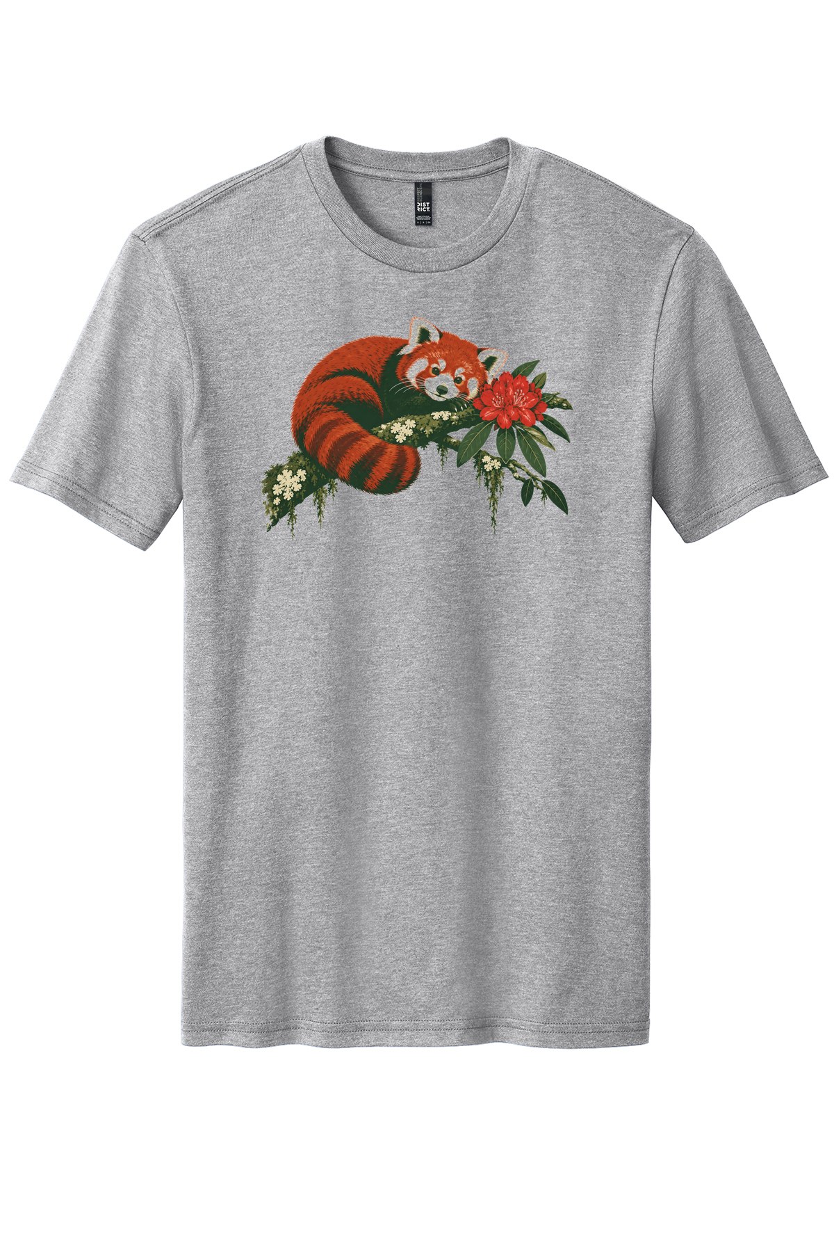 Red Panda in Rhododendron on a Light Heather Grey flat T-shirt