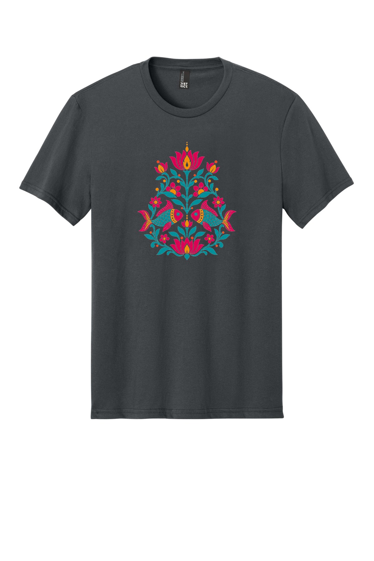 Janakpur Floral Courtyard on a Charcoal flat T-shirt