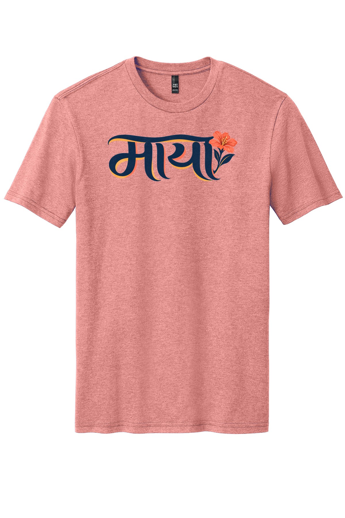 Maya Lettering on a Blush Frost flat T-shirt