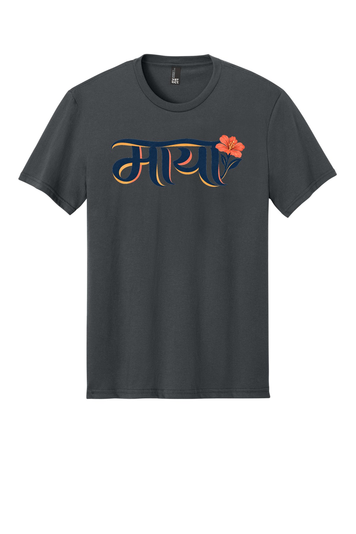 Maya Lettering on a Charcoal flat T-shirt