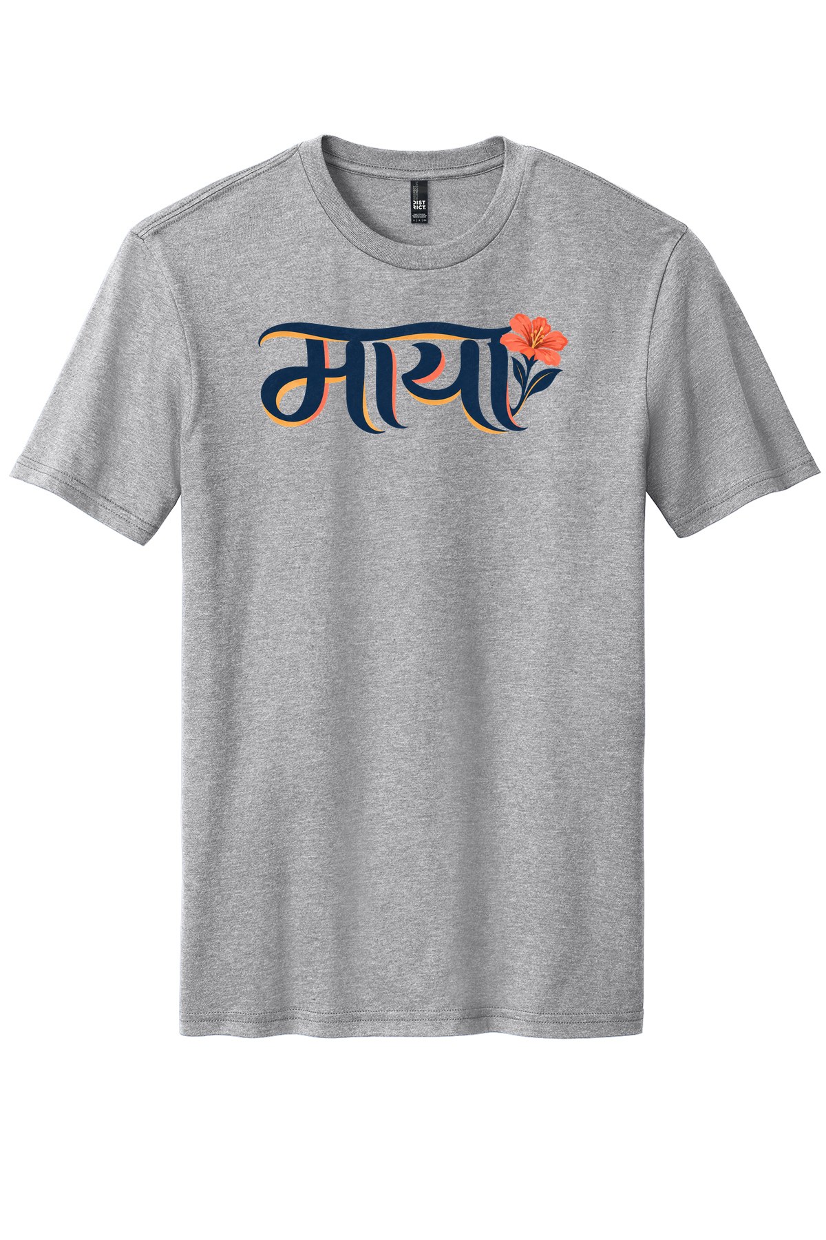 Maya Lettering on a Light Heather Grey flat T-shirt