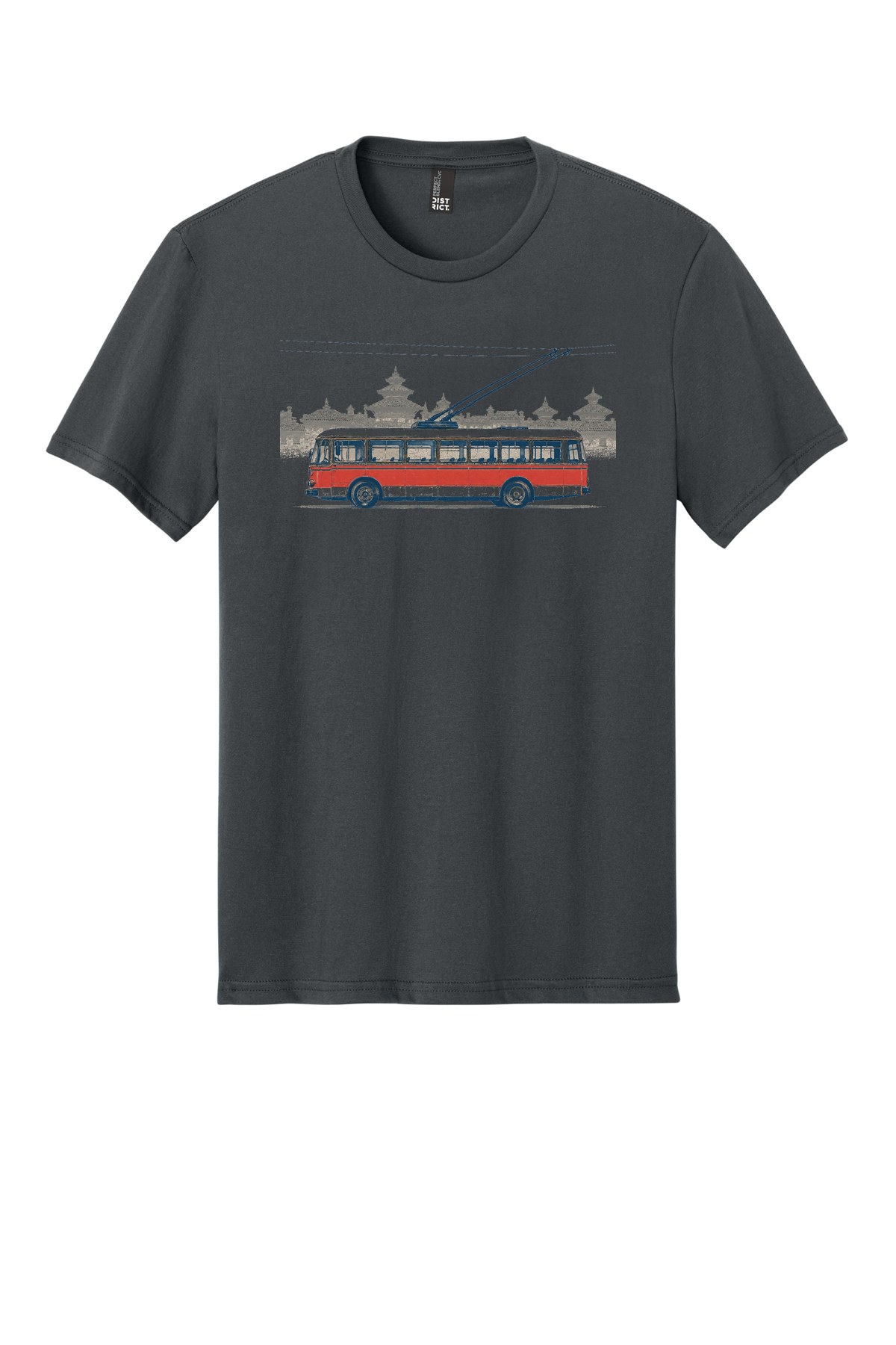 Kathmandu Trolleybus Memory on a Charcoal flat T-shirt