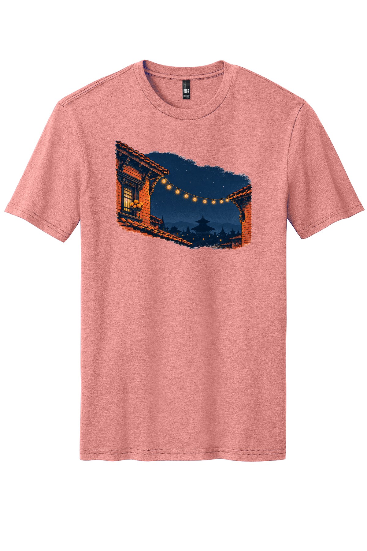 Tihar Rooftop Lights on a Blush Frost flat T-shirt