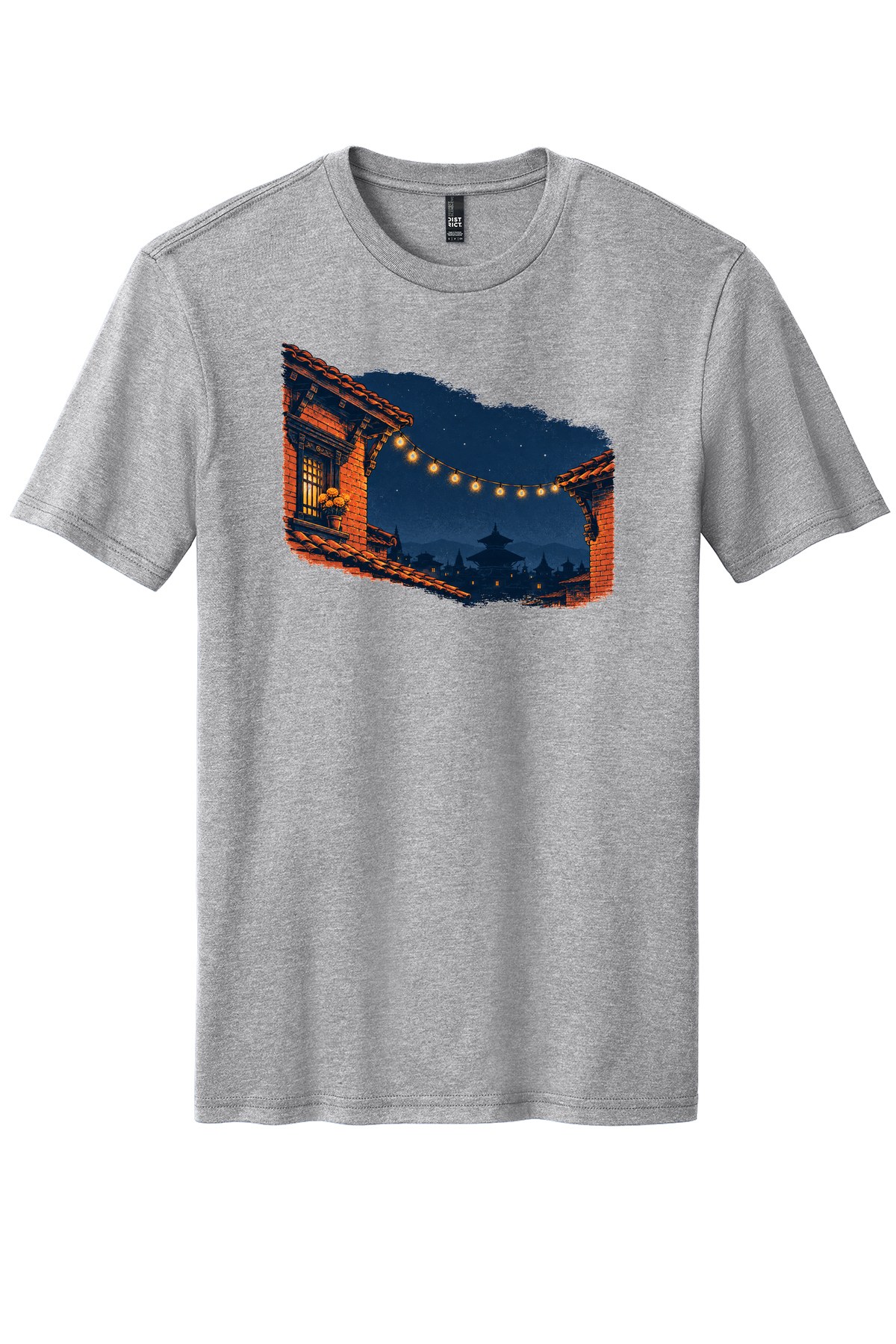 Tihar Rooftop Lights on a Light Heather Grey flat T-shirt