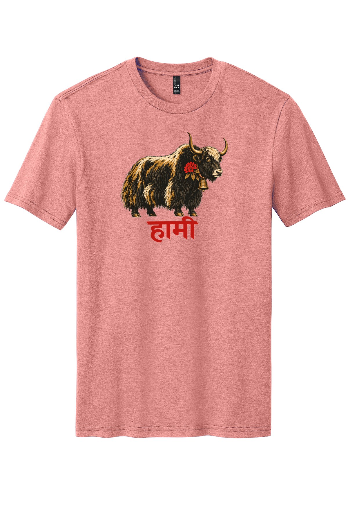 High Trail Yak on a Blush Frost flat T-shirt