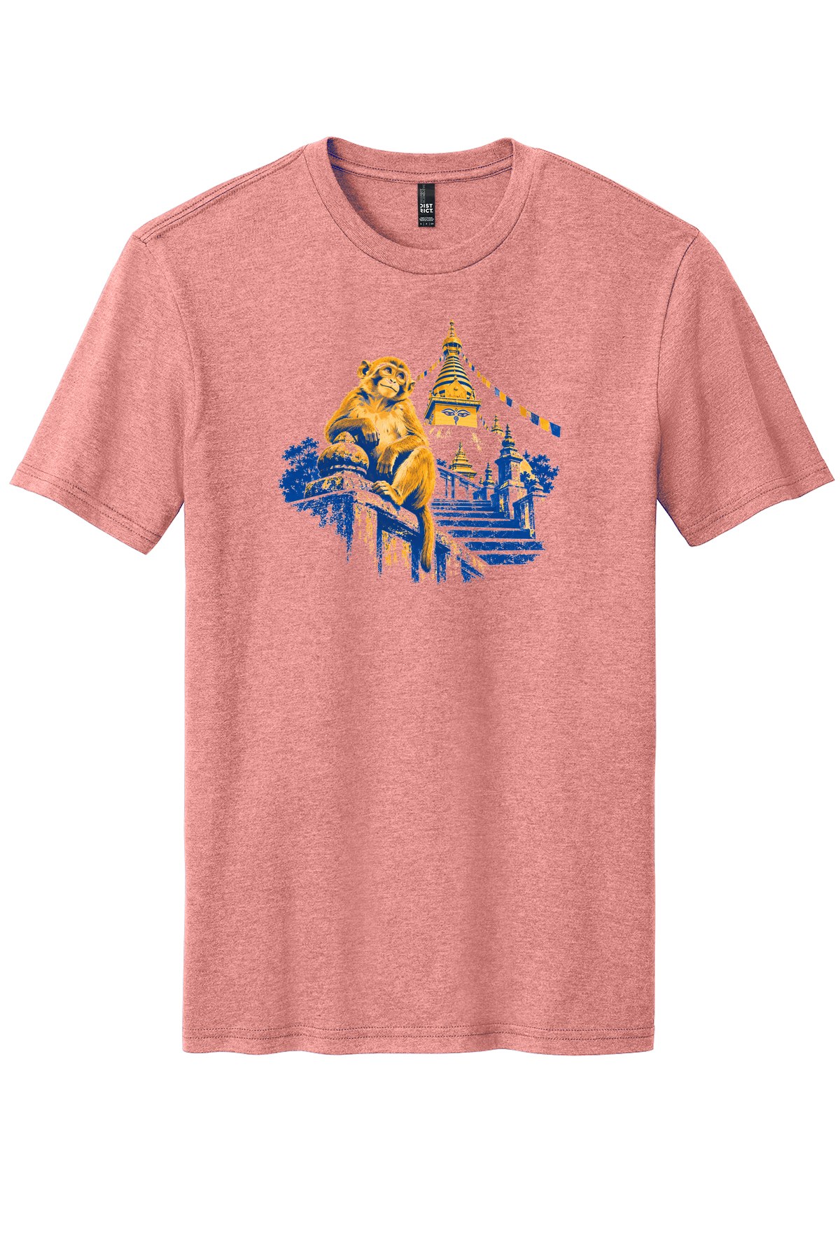 Swayambhu Stair Monkey on a Blush Frost flat T-shirt