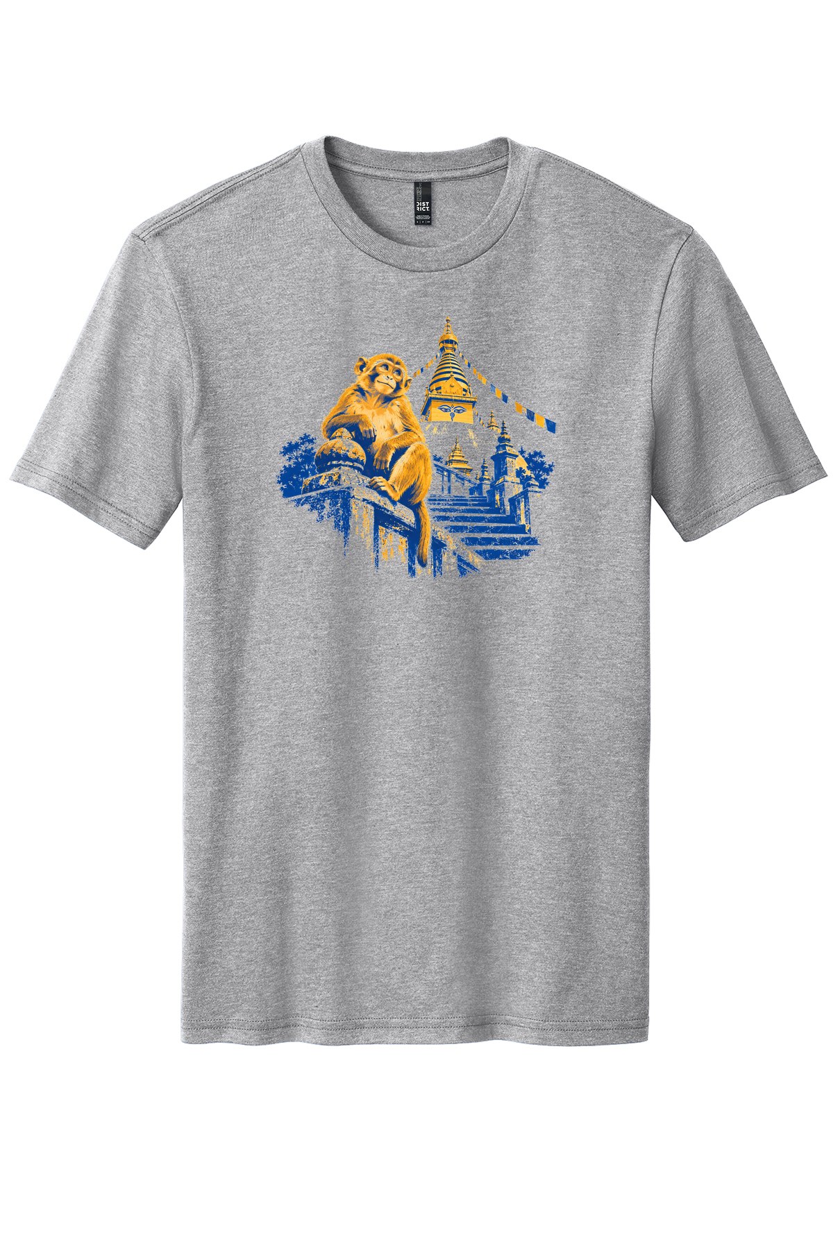 Swayambhu Stair Monkey on a Light Heather Grey flat T-shirt
