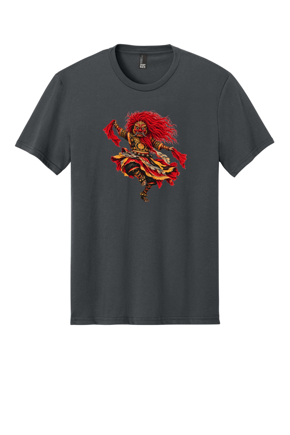 Indra Jatra Lakhey Dance on a Charcoal flat T-shirt
