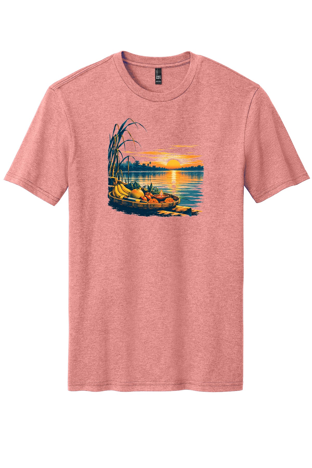 Chhath Sunrise Offering on a Blush Frost flat T-shirt