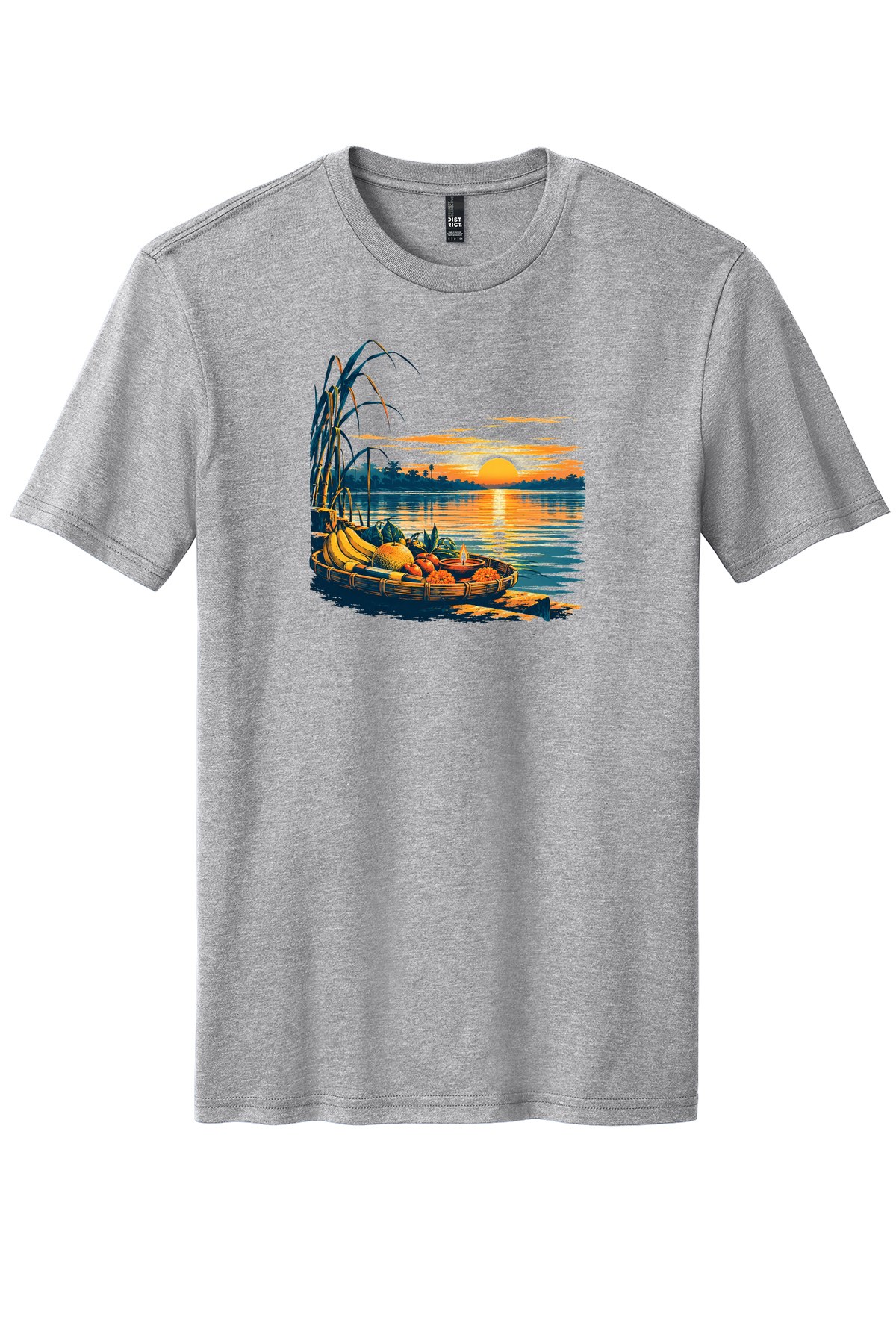 Chhath Sunrise Offering on a Light Heather Grey flat T-shirt
