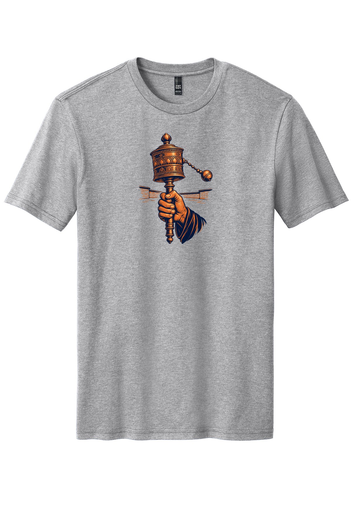 Courtyard Prayer Wheel on a Light Heather Grey flat T-shirt